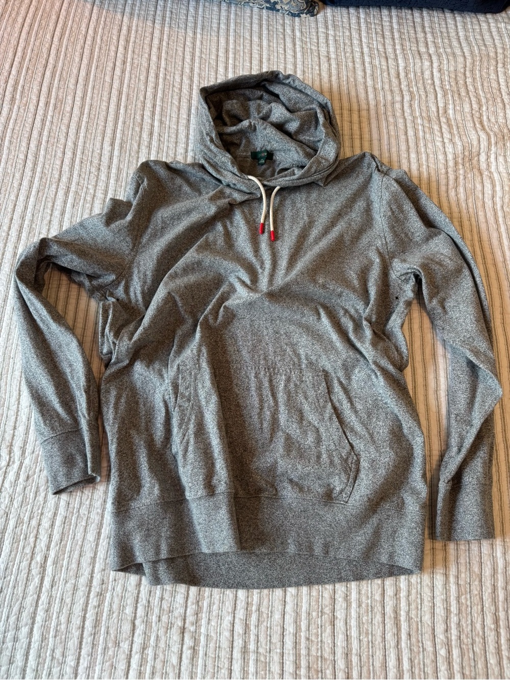 J. Crew Men's Heather Gray Pullover Hoodie with Drawstring and Front Pocket SzXL